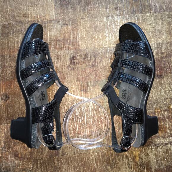 SAS Allegro Heel Strap Sandal Woman’s 9 N Narrow Black Croc Classic Heritage - Picture 5 of 9